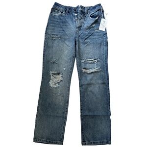 NWT Distressed High Rise 90s Stretch Denim Jeans Mid Wash Size 6